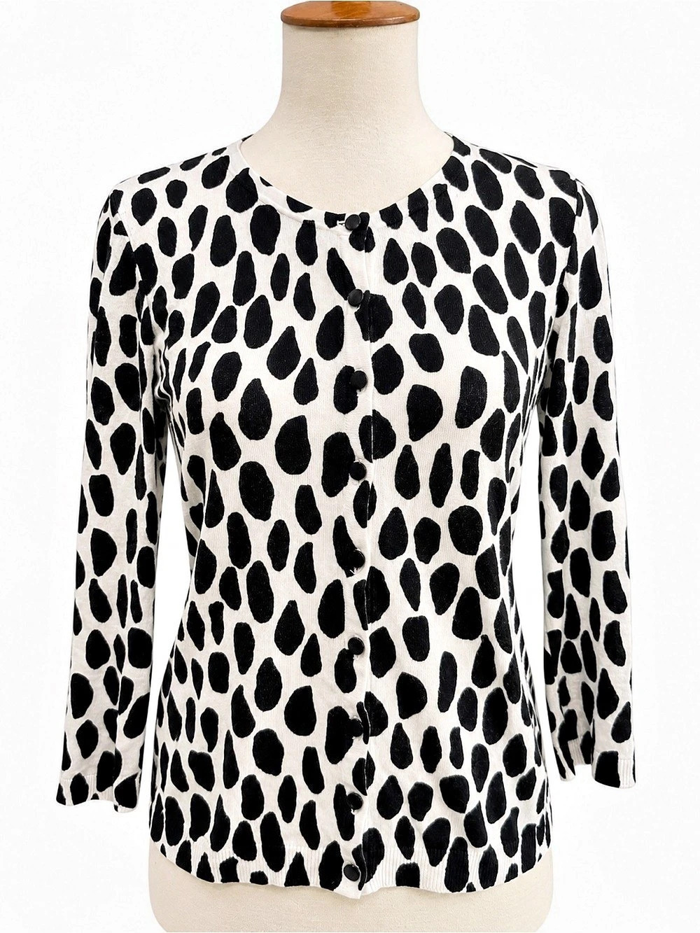 Talbots Petites Black & White Dot Charming Cardigan Petite Small